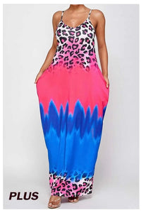 Pink Leopard Long Dress (Plus)